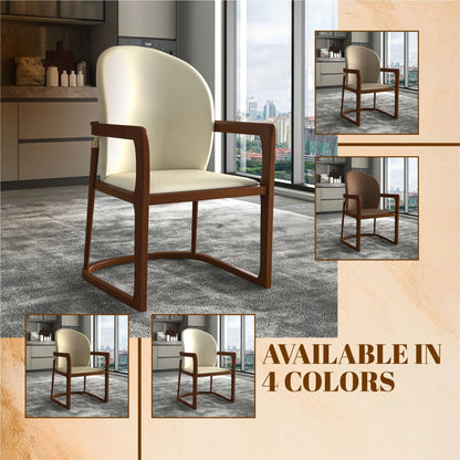 Svelta Dining Chair in Upholstered Leather Accent Arm Chair and Rubberwood Frame and Legs - Elax Furniture