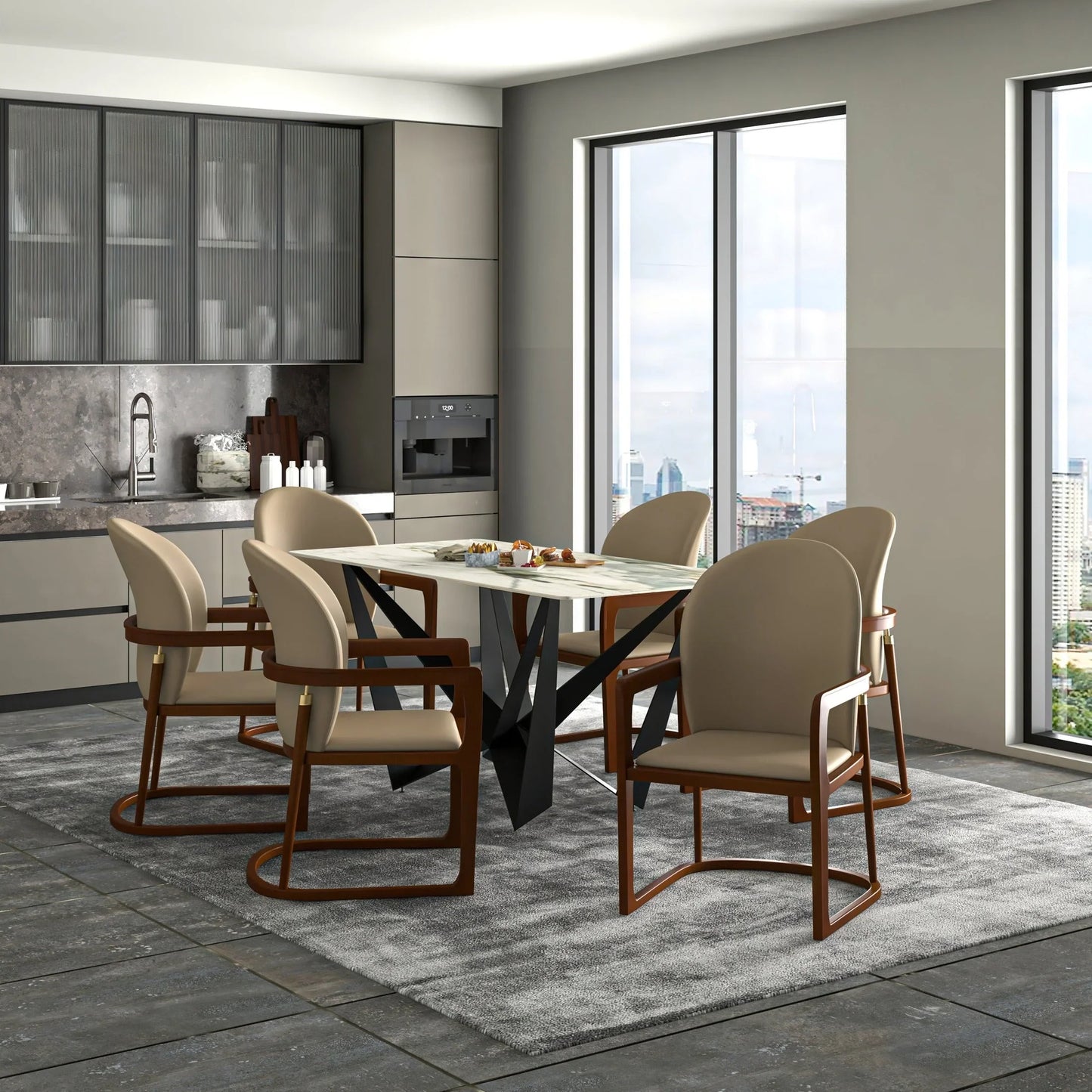 Svelta Dining Chair in Upholstered Leather Accent Arm Chair and Rubberwood Frame and Legs - Elax Furniture