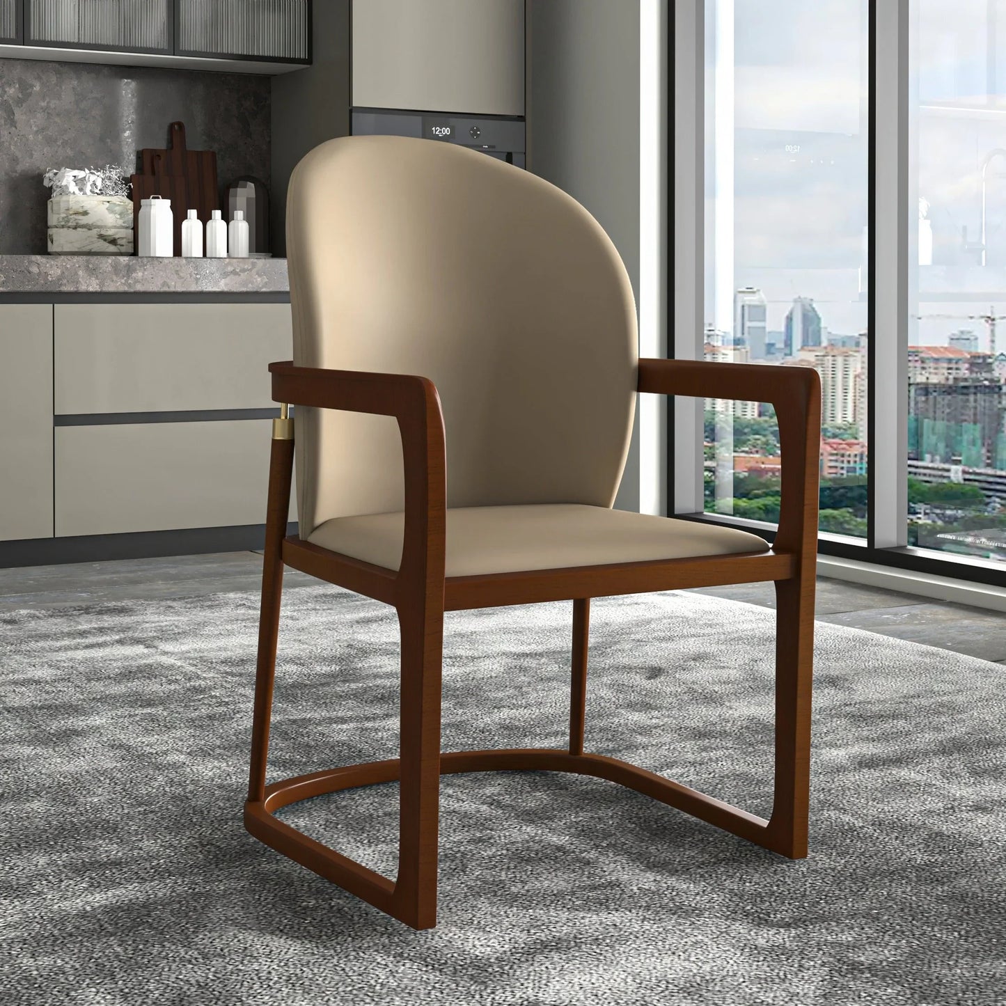 Svelta Dining Chair in Upholstered Leather Accent Arm Chair and Rubberwood Frame and Legs - Elax Furniture