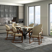 Svelta Dining Chair in Upholstered Leather Accent Arm Chair and Rubberwood Frame and Legs - Elax Furniture