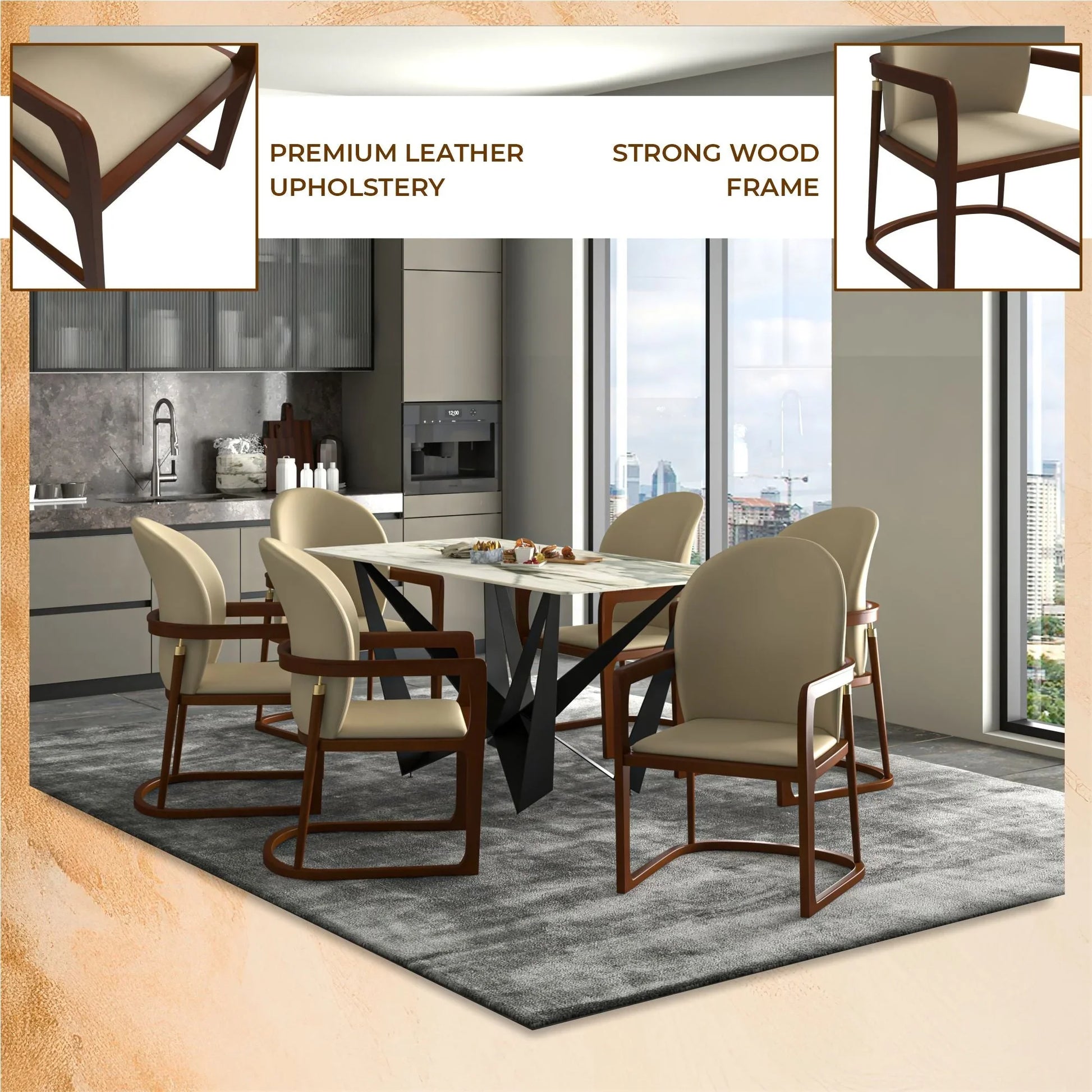 Svelta Dining Chair in Upholstered Leather Accent Arm Chair and Rubberwood Frame and Legs - Elax Furniture