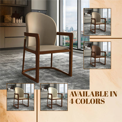Svelta Dining Chair in Upholstered Leather Accent Arm Chair and Rubberwood Frame and Legs - Elax Furniture