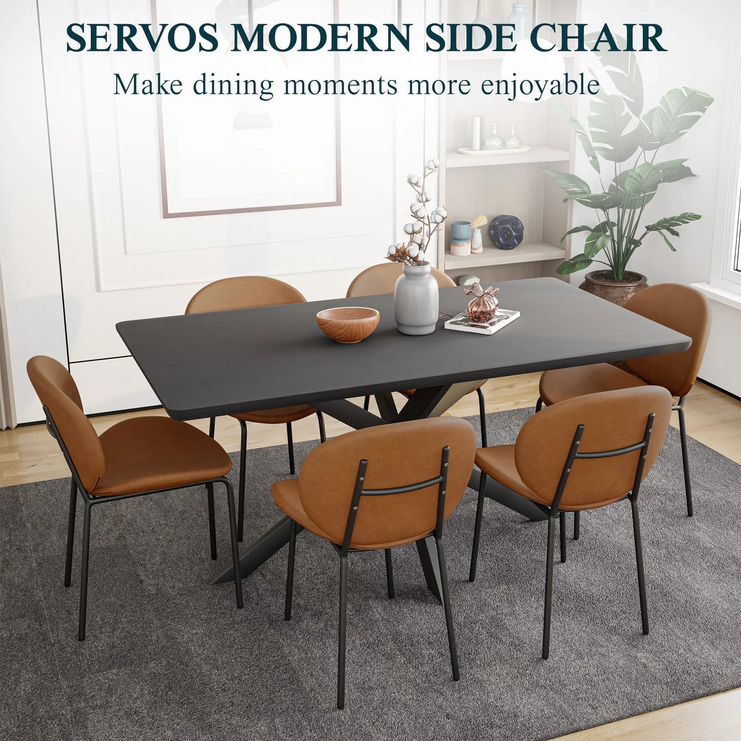 Servos Modern Dining Side Chair with Upholstered Seat and Powder Coated Iron Frame - Elax Furniture