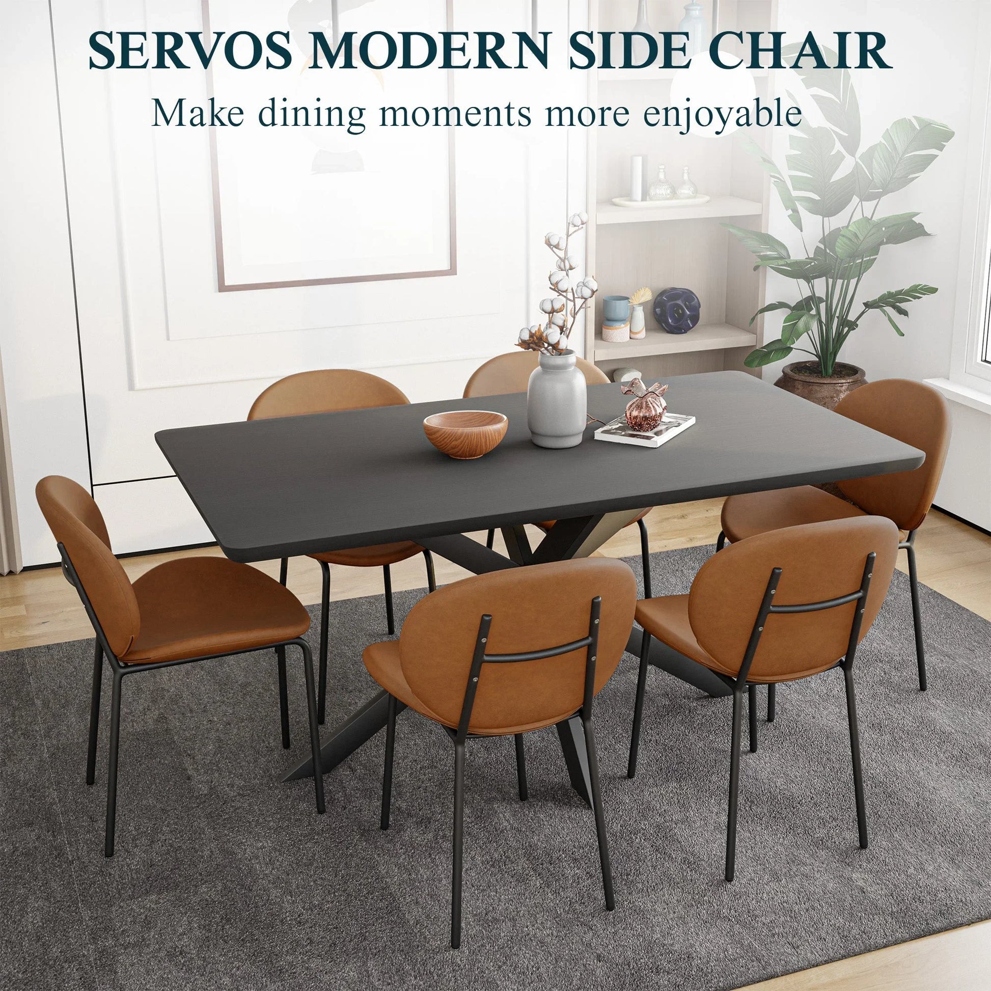 Servos Modern Dining Side Chair with Upholstered Seat and Powder Coated Iron Frame - Elax Furniture