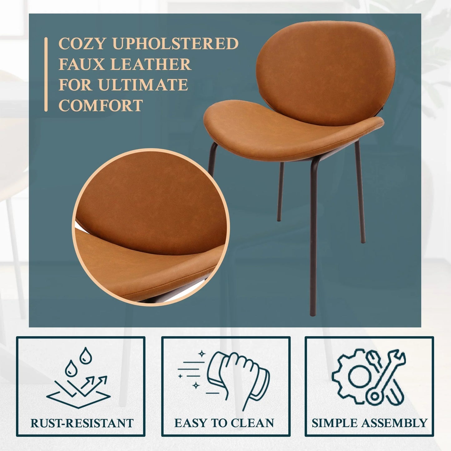 Servos Modern Dining Side Chair with Upholstered Seat and Powder Coated Iron Frame - Elax Furniture