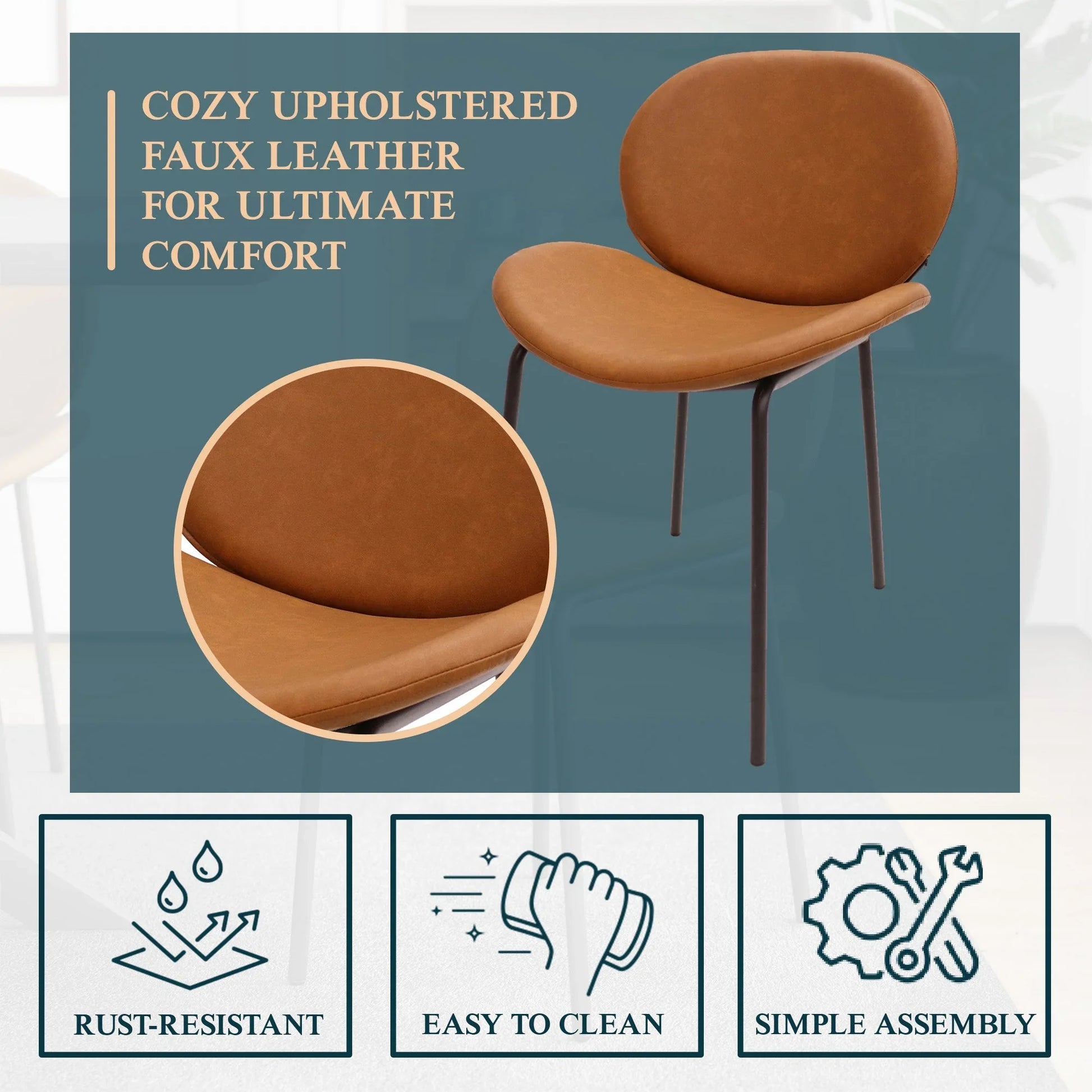 Servos Modern Dining Side Chair with Upholstered Seat and Powder Coated Iron Frame - Elax Furniture