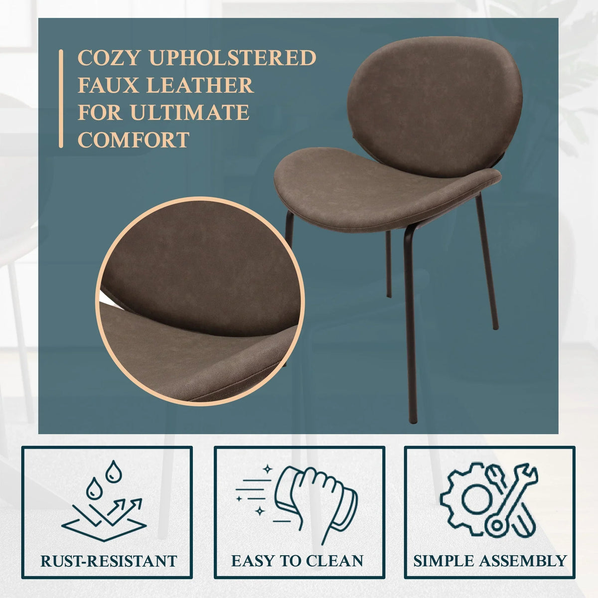 Servos Modern Dining Side Chair with Upholstered Seat and Powder Coated Iron Frame - Elax Furniture