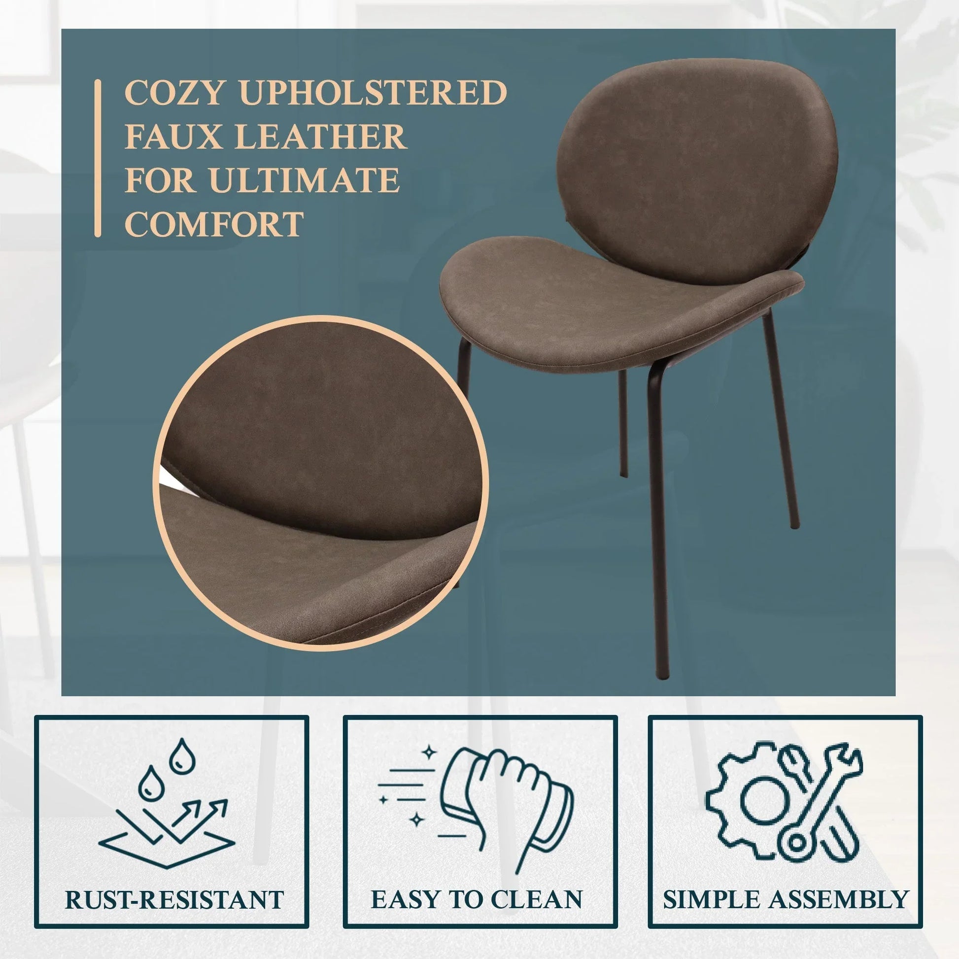 Servos Modern Dining Side Chair with Upholstered Seat and Powder Coated Iron Frame - Elax Furniture