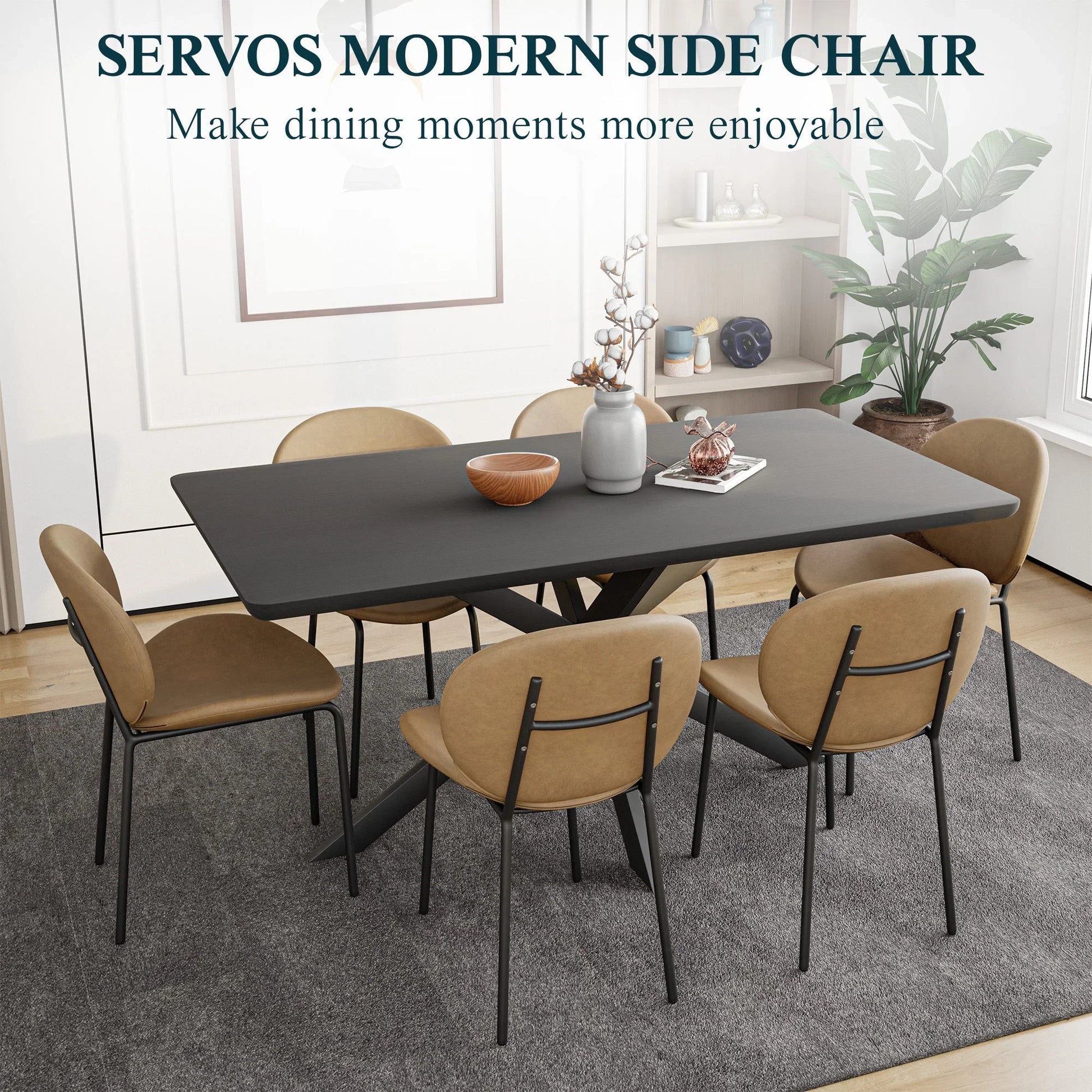 Servos Modern Dining Side Chair with Upholstered Seat and Powder Coated Iron Frame - Elax Furniture