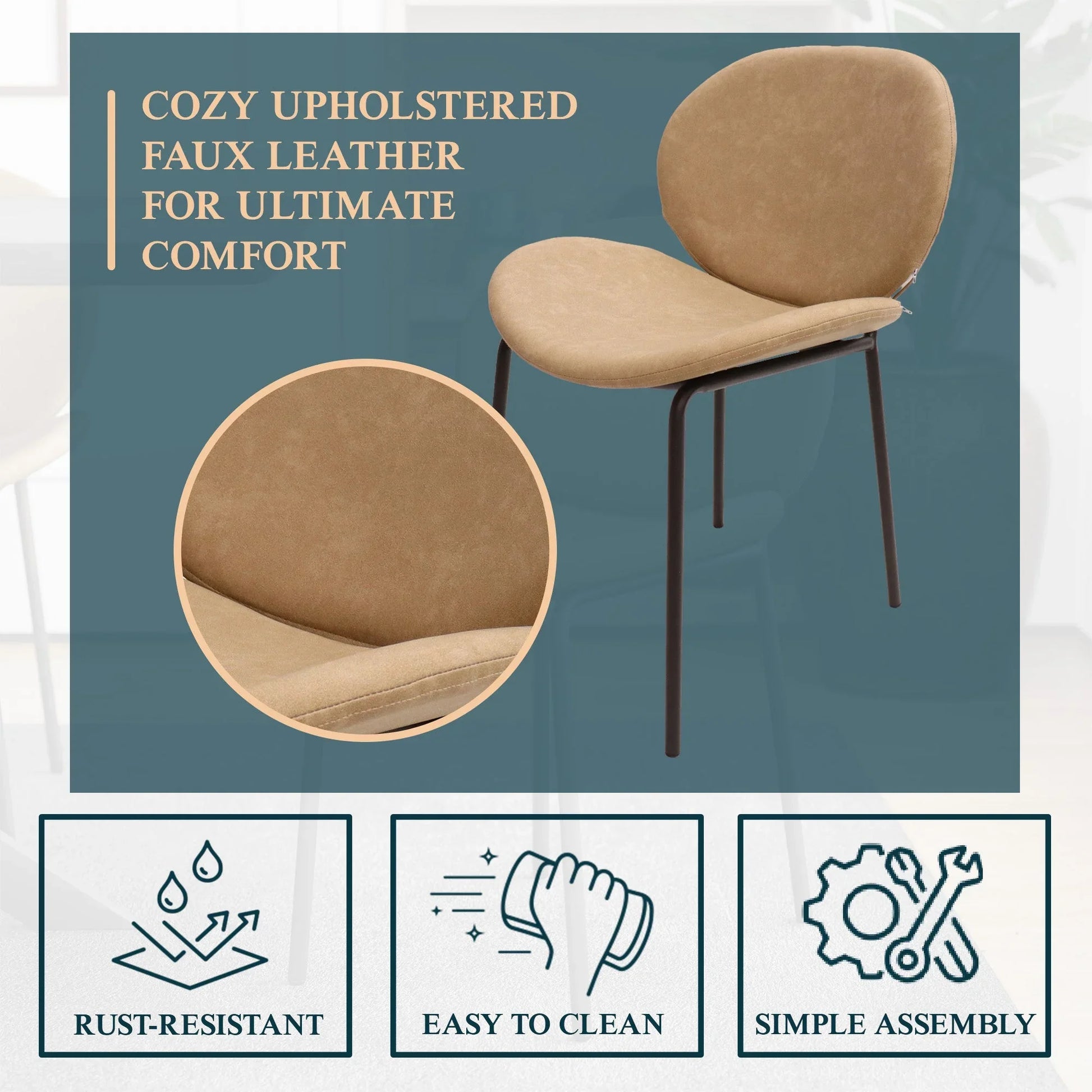 Servos Modern Dining Side Chair with Upholstered Seat and Powder Coated Iron Frame - Elax Furniture
