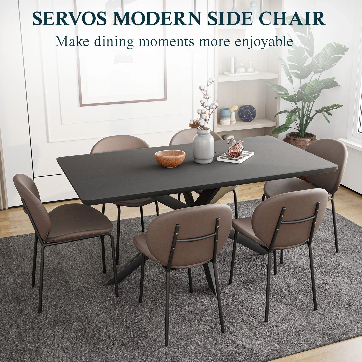 Servos Modern Dining Side Chair with Upholstered Seat and Powder Coated Iron Frame - Elax Furniture