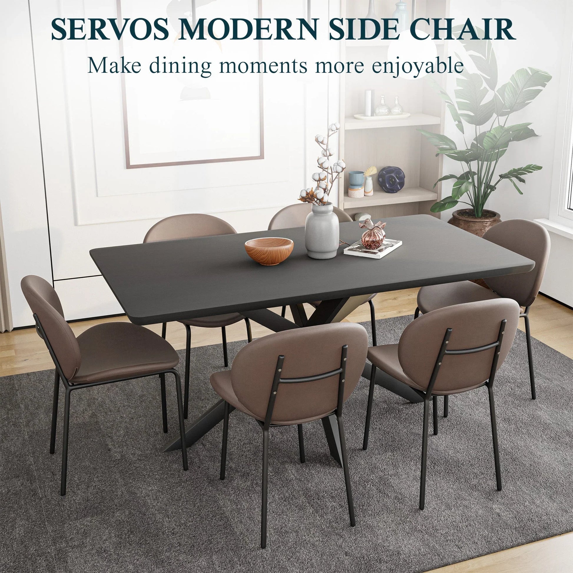 Servos Modern Dining Side Chair with Upholstered Seat and Powder Coated Iron Frame - Elax Furniture