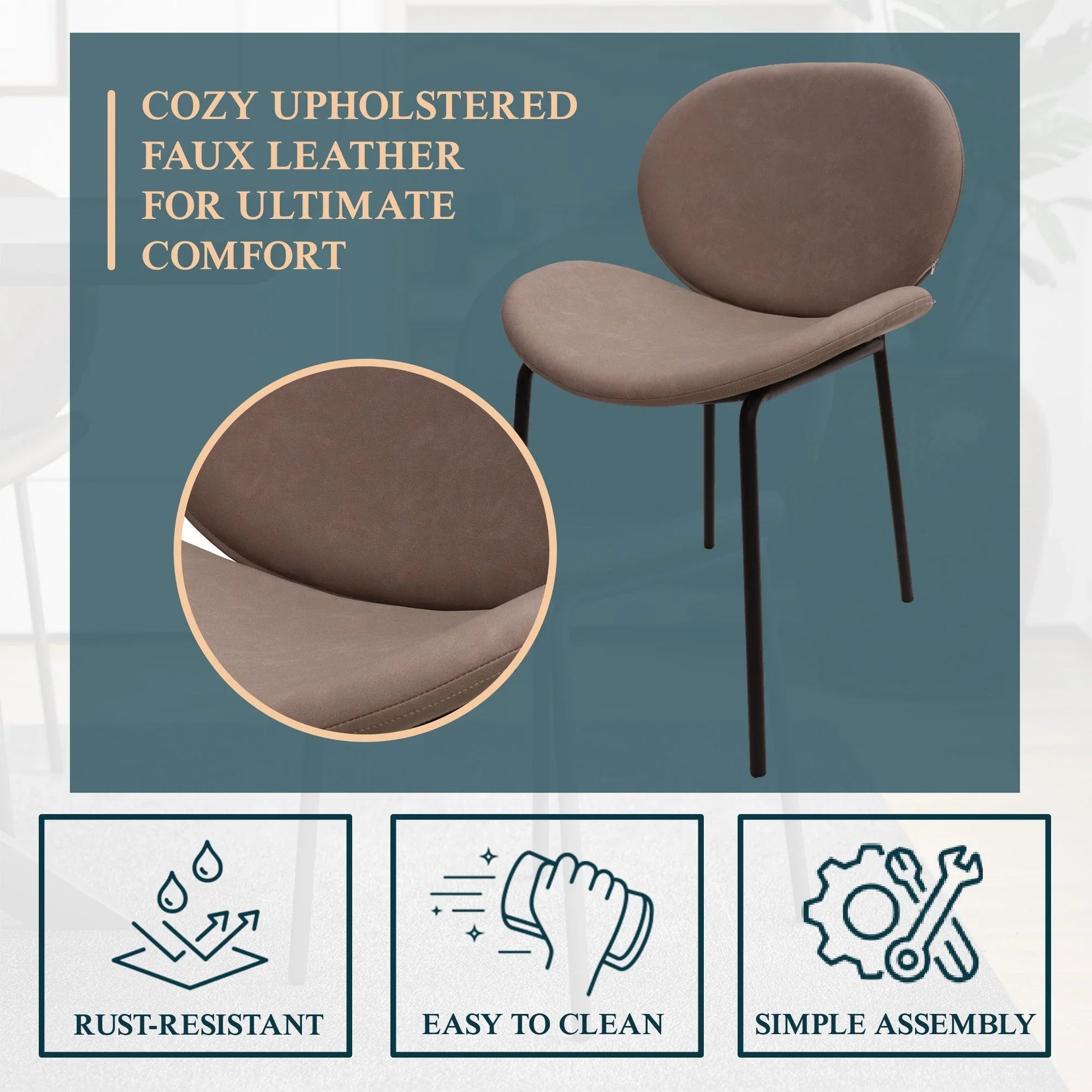 Servos Modern Dining Side Chair with Upholstered Seat and Powder Coated Iron Frame - Elax Furniture