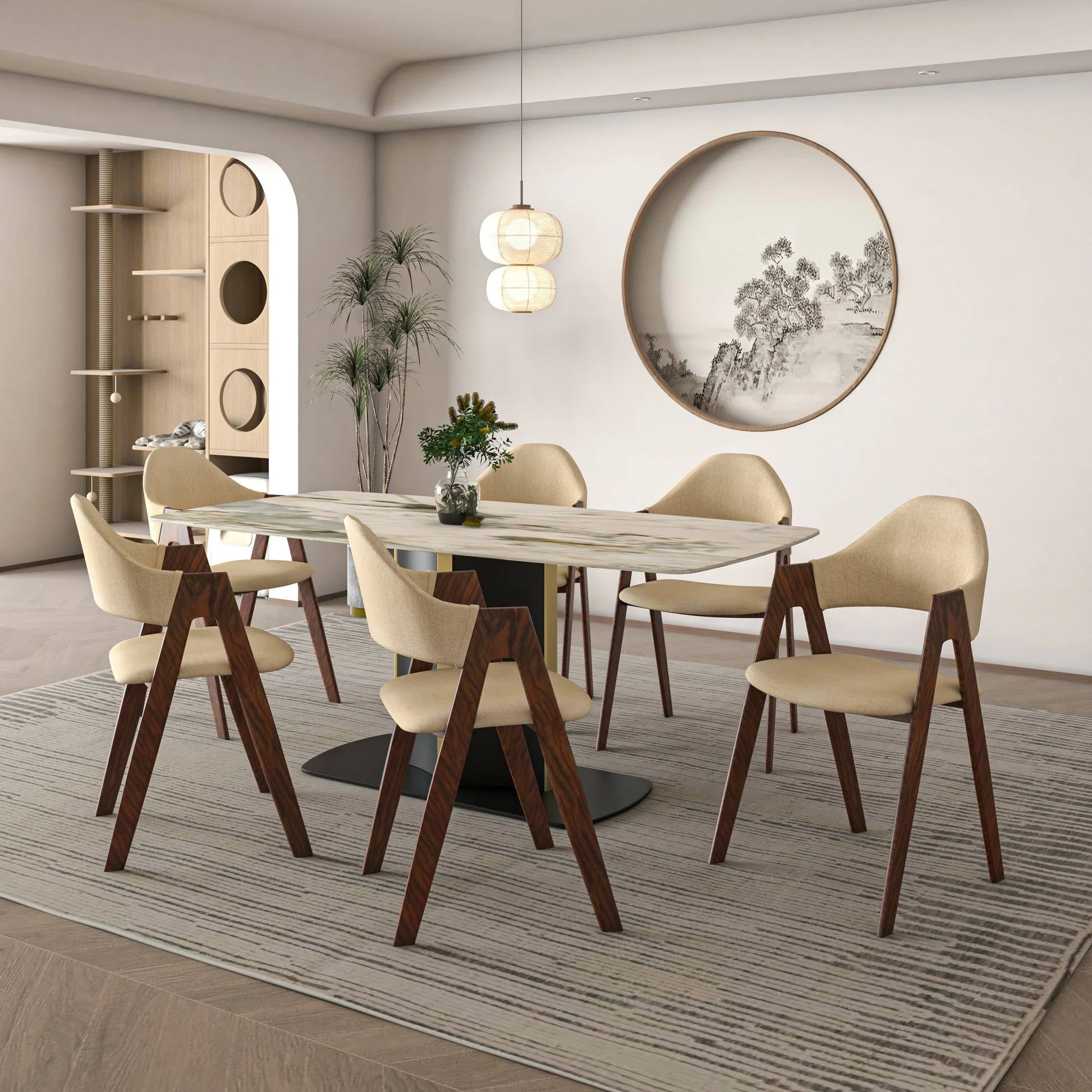 Savor Dining Chair in Polyester with Curved and Open-Back Design in Brown - Elax Furniture