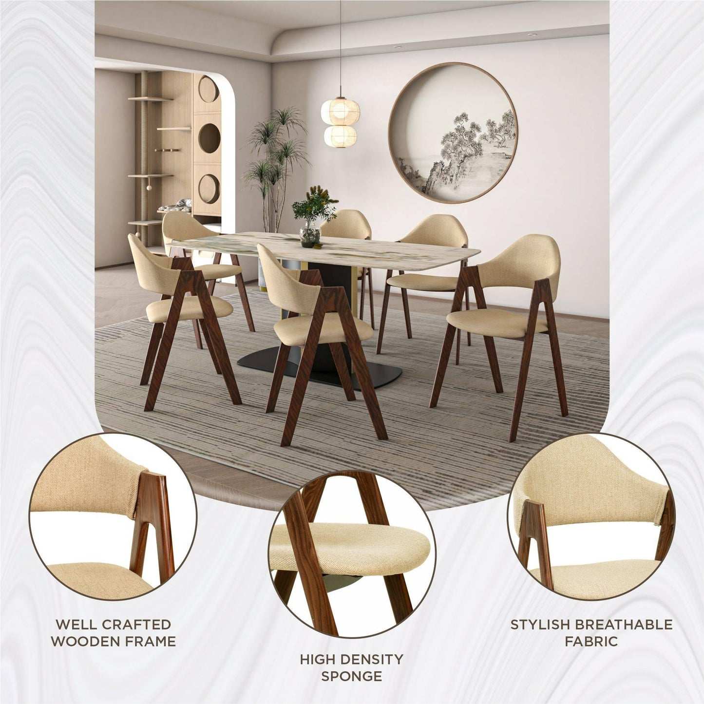 Savor Dining Chair in Polyester with Curved and Open-Back Design in Brown - Elax Furniture