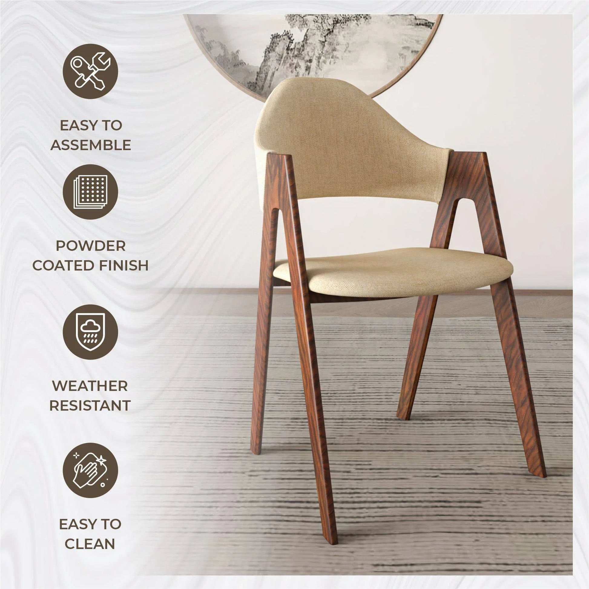 Savor Dining Chair in Polyester with Curved and Open-Back Design in Brown - Elax Furniture