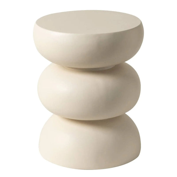 Sonia 13" Round Fiberstone Side Table with Three-Tier Design and Powder-Coated Finish Beige Side Table LeisureMod