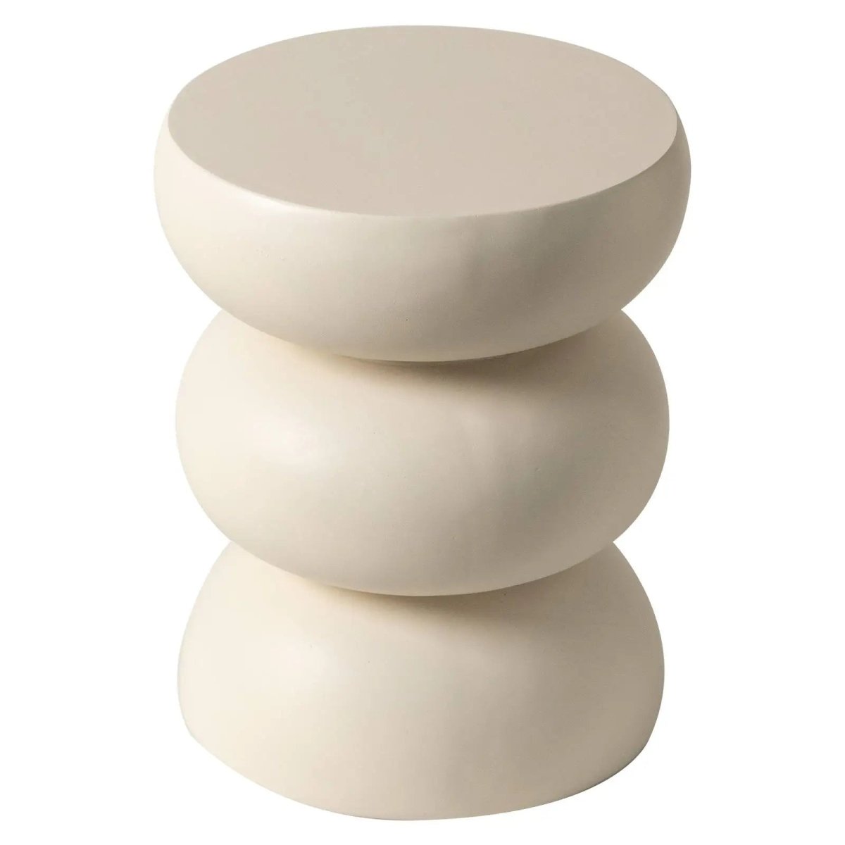 Sonia 13" Round Fiberstone Side Table with Three-Tier Design and Powder-Coated Finish Beige Side Table LeisureMod
