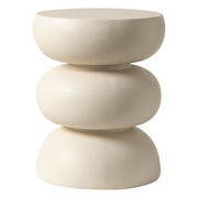 Sonia 13" Round Fiberstone Side Table with Three-Tier Design and Powder-Coated Finish Beige Side Table LeisureMod