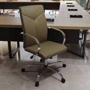 Sonora High-Back Leather Office Chair in Chrome Steel Base Olive Green Office Chair Leisuremod