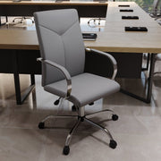 Sonora High-Back Leather Office Chair in Chrome Steel Base Grey Office Chair Leisuremod
