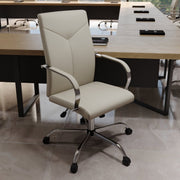 Sonora High-Back Leather Office Chair in Chrome Steel Base Tan Office Chair Leisuremod