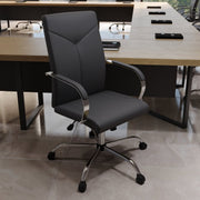 Sonora High-Back Leather Office Chair in Chrome Steel Base Black Office Chair Leisuremod