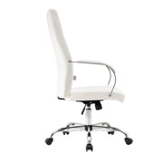 Sonora High-Back Leather Office Chair in Chrome Steel Base White Office Chair Leisuremod