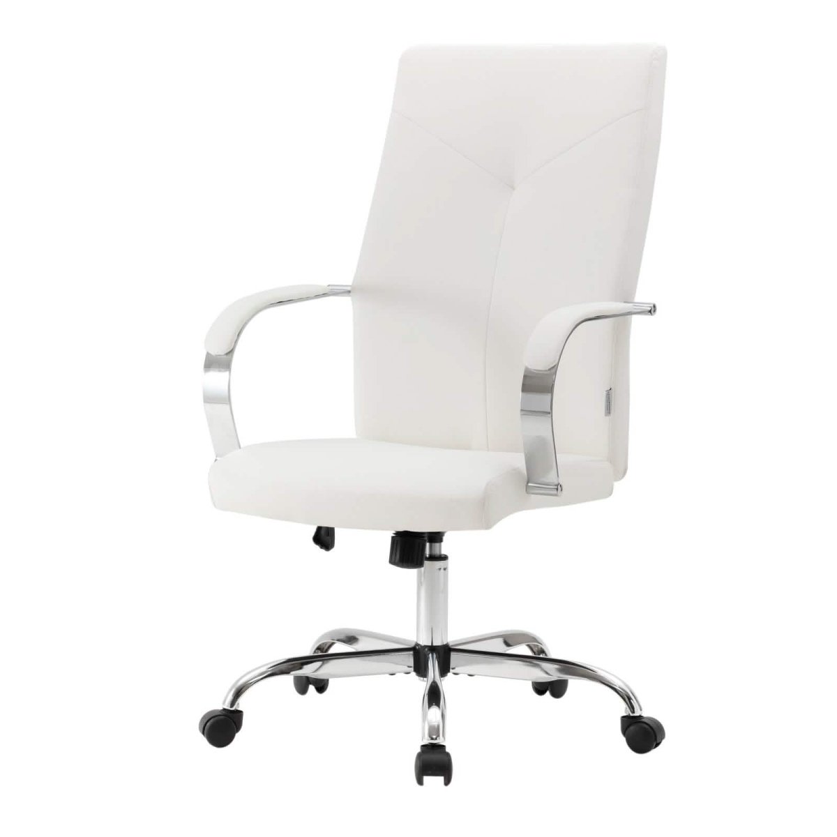 Sonora High-Back Leather Office Chair in Chrome Steel Base White Office Chair Leisuremod