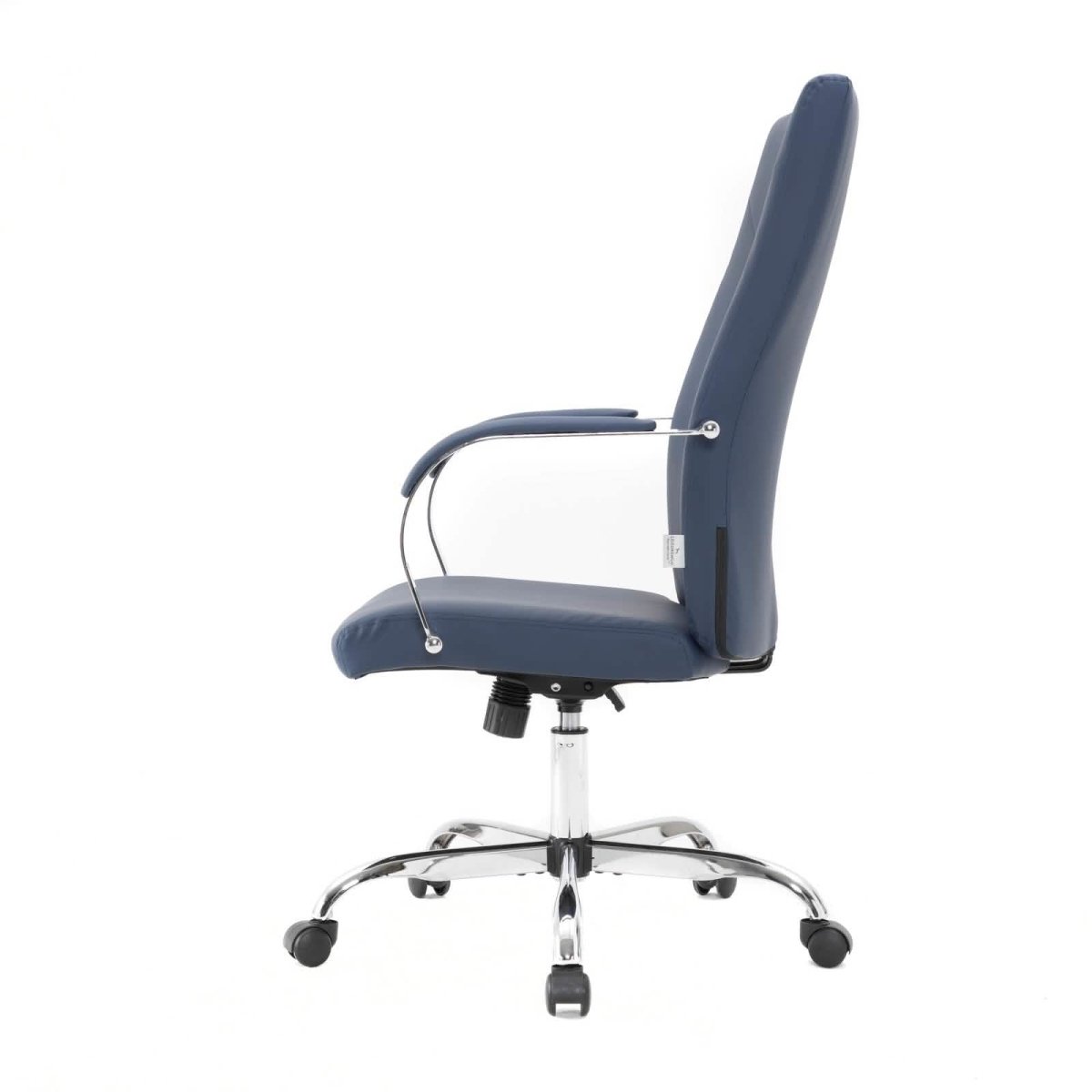 Sonora High-Back Leather Office Chair in Chrome Steel Base Navy Blue Office Chair Leisuremod