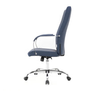 Sonora High-Back Leather Office Chair in Chrome Steel Base Navy Blue Office Chair Leisuremod