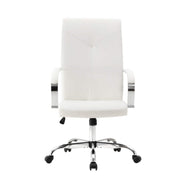 Sonora High-Back Leather Office Chair in Chrome Steel Base White Office Chair Leisuremod