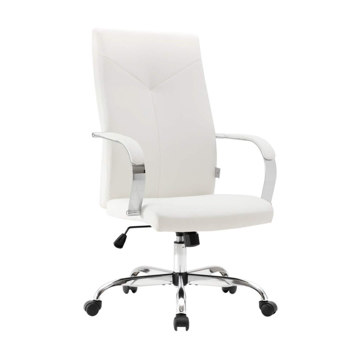 Sonora High-Back Leather Office Chair in Chrome Steel Base White Office Chair Leisuremod