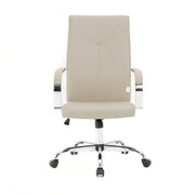 Sonora High-Back Leather Office Chair in Chrome Steel Base Tan Office Chair Leisuremod