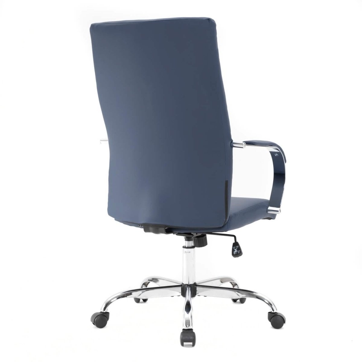 Sonora High-Back Leather Office Chair in Chrome Steel Base Navy Blue Office Chair Leisuremod