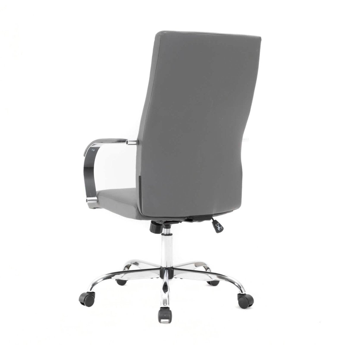 Sonora High-Back Leather Office Chair in Chrome Steel Base Grey Office Chair Leisuremod