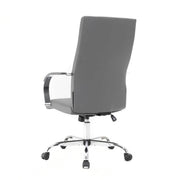 Sonora High-Back Leather Office Chair in Chrome Steel Base Grey Office Chair Leisuremod