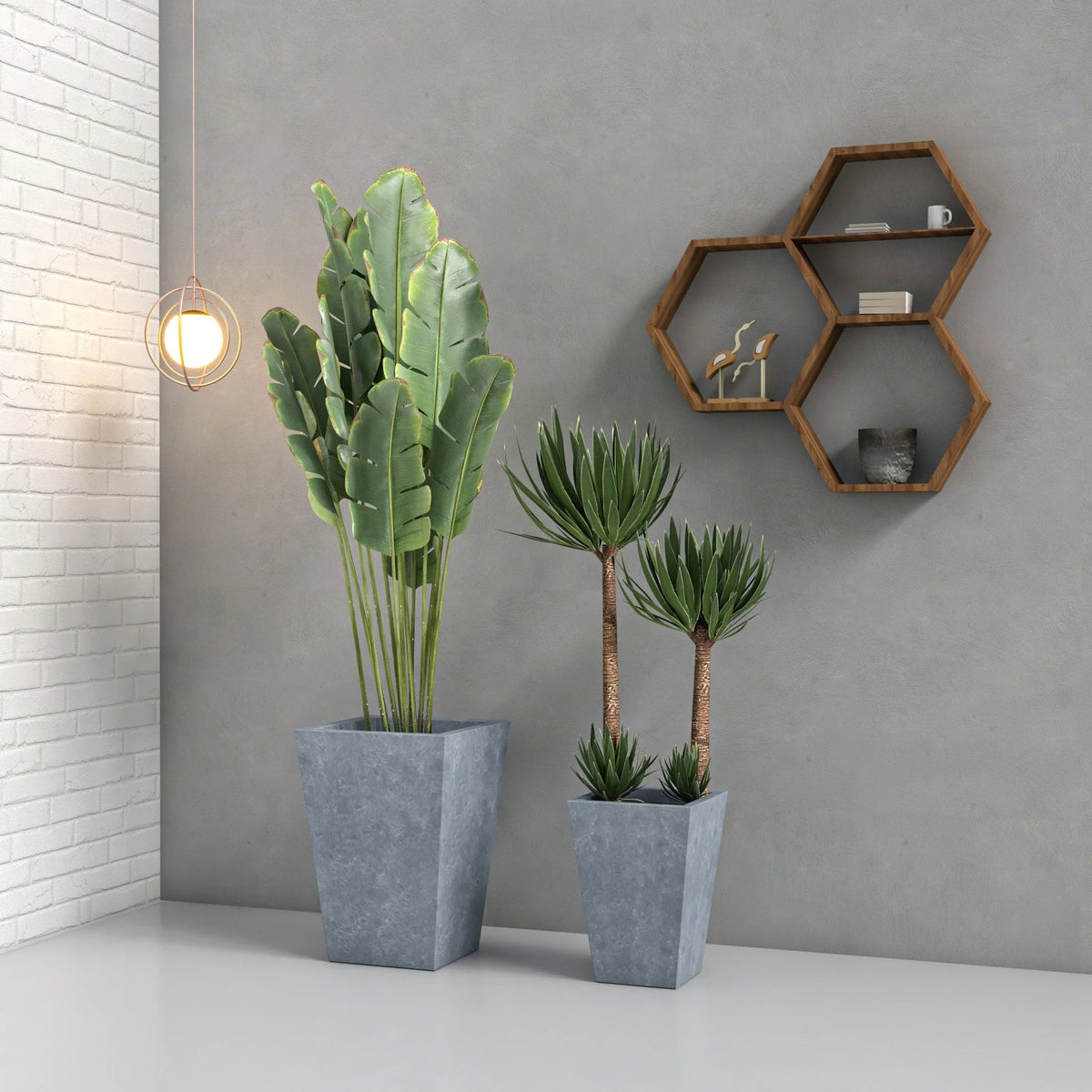 Serene Modern Fiberstone and Clay Tapered Square Planter Pot with Drainage Holes - Elax Furniture