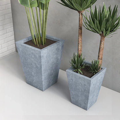 Serene Modern Fiberstone and Clay Tapered Square Planter Pot with Drainage Holes - Elax Furniture