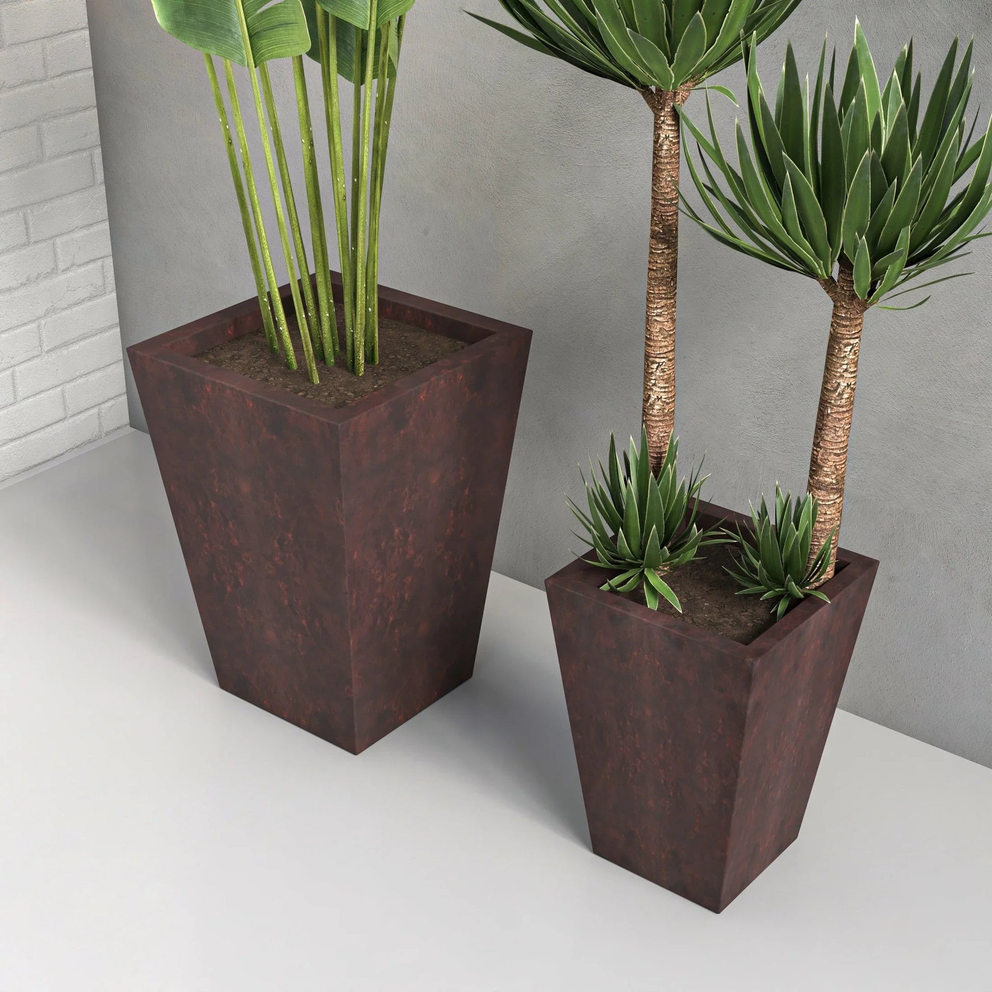 Serene Modern Fiberstone and Clay Tapered Square Planter Pot with Drainage Holes - Elax Furniture