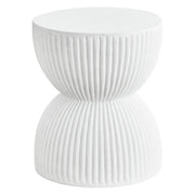 Spire 15" Wide Round Side Fiberstone Table With Hourglass Design White Side Table Leisuremod