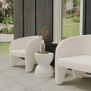 Spire 15" Wide Round Side Fiberstone Table With Hourglass Design White Side Table Leisuremod