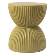 Spire 15" Wide Round Side Fiberstone Table With Hourglass Design Olive Yellow Side Table Leisuremod