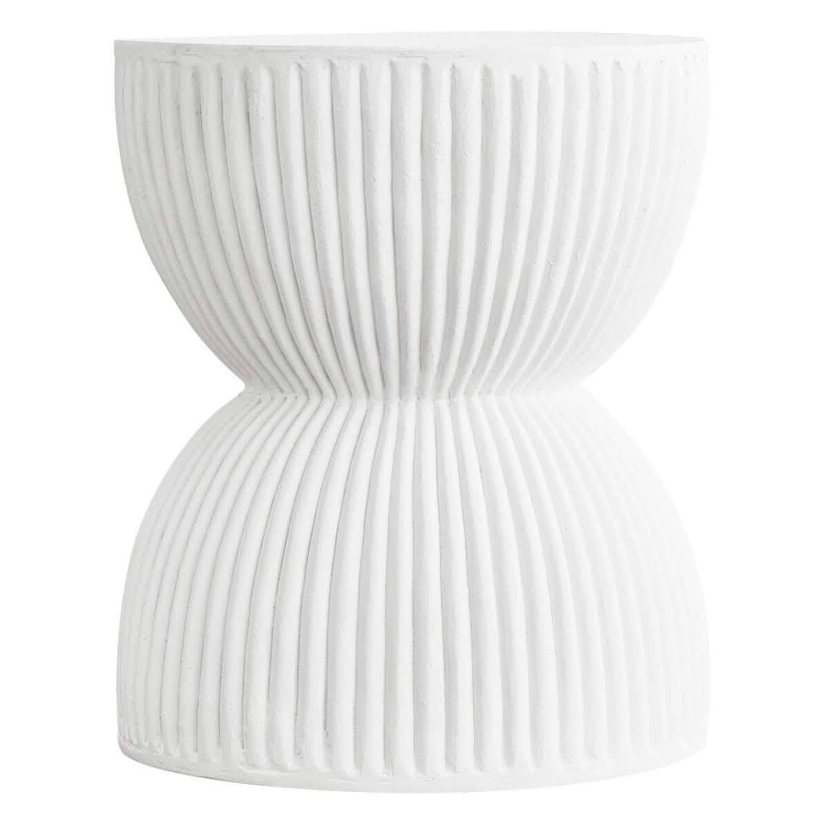 Spire 15" Wide Round Side Fiberstone Table With Hourglass Design White Side Table Leisuremod