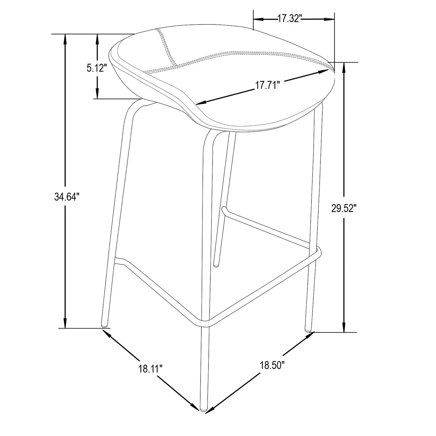 Servos Modern Barstool with Upholstered Faux Leather Seat and Powder Coated Iron Frame - Elax Furniture