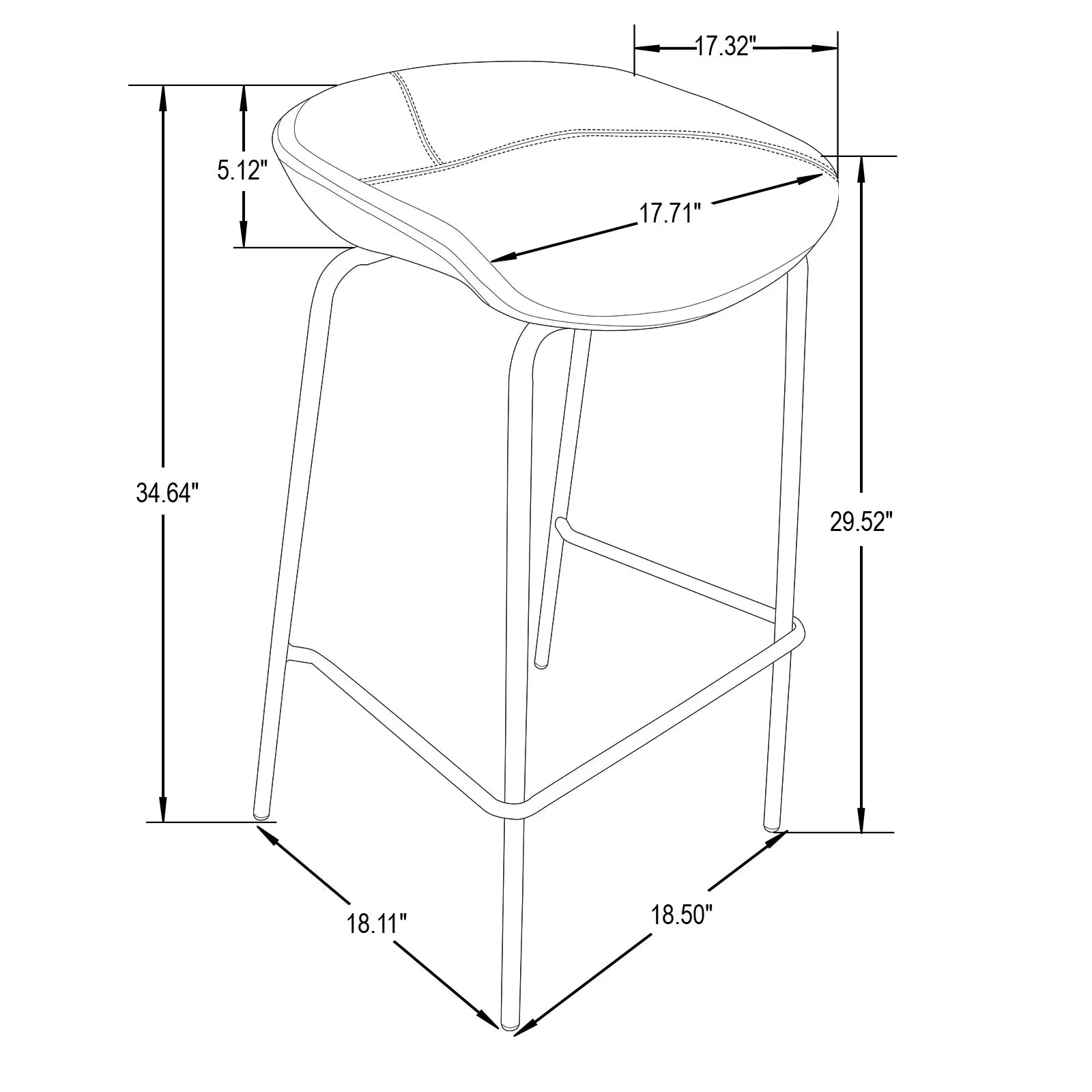Servos Modern Barstool with Upholstered Faux Leather Seat and Powder Coated Iron Frame - Elax Furniture