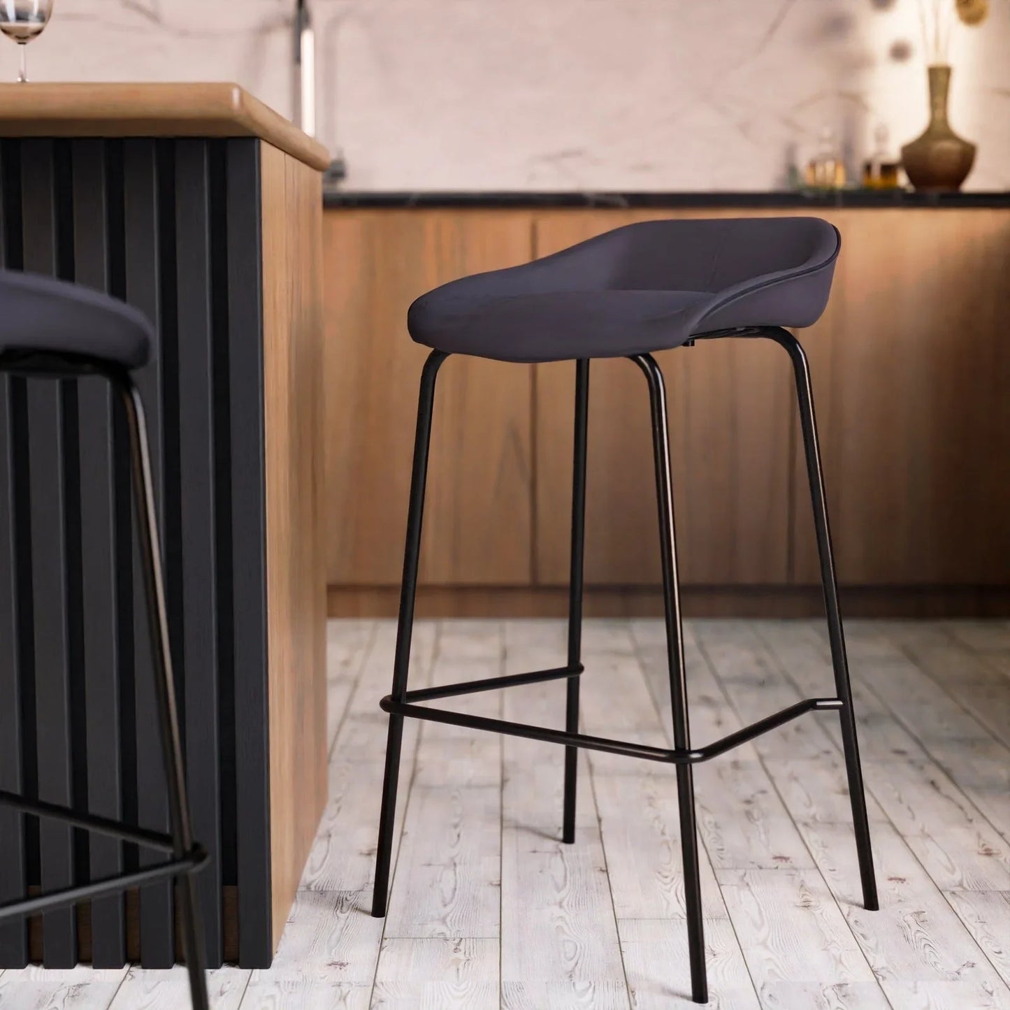 Servos Modern Barstool with Upholstered Faux Leather Seat and Powder Coated Iron Frame - Elax Furniture