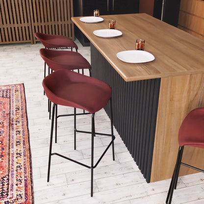 Servos Modern Barstool with Upholstered Faux Leather Seat and Powder Coated Iron Frame - Elax Furniture