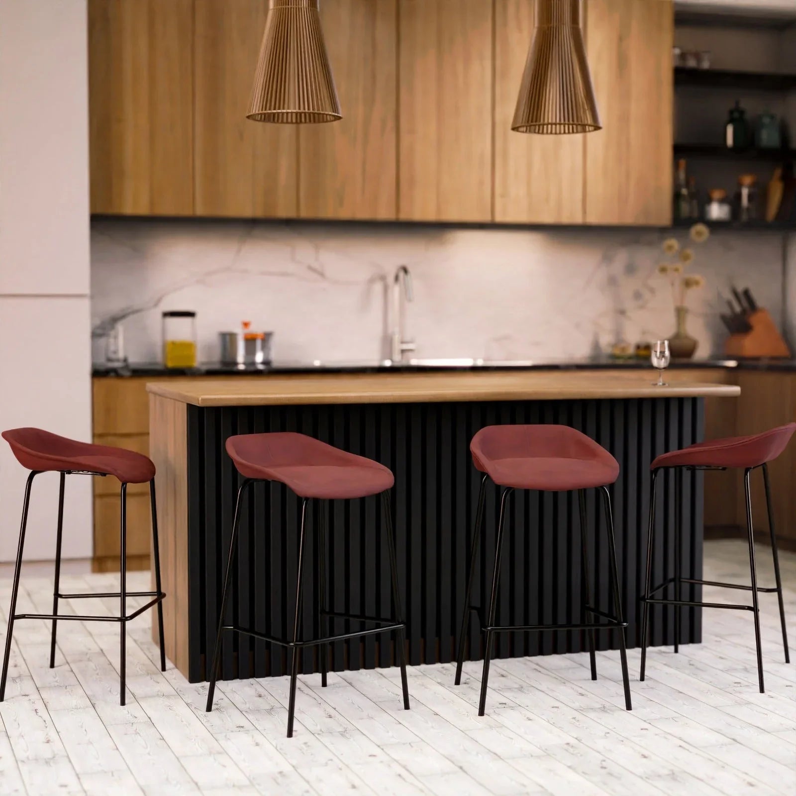 Servos Modern Barstool with Upholstered Faux Leather Seat and Powder Coated Iron Frame - Elax Furniture