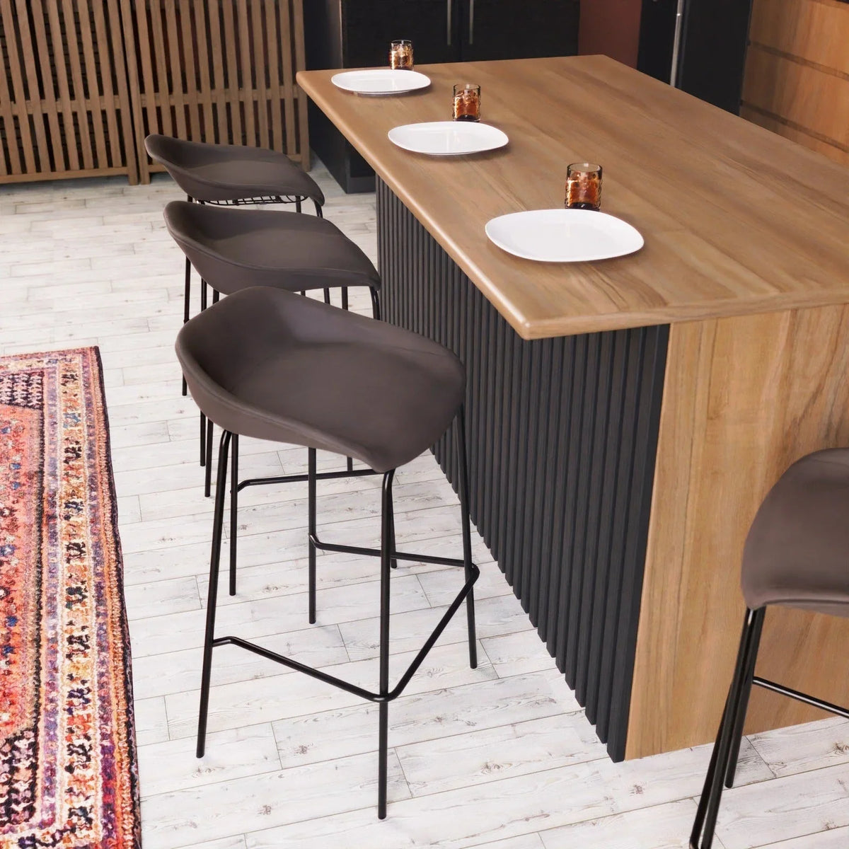 Servos Modern Barstool with Upholstered Faux Leather Seat and Powder Coated Iron Frame - Elax Furniture